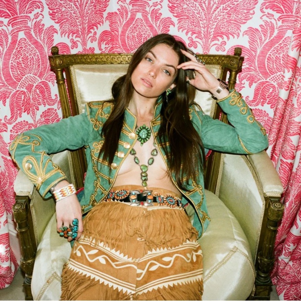 Jessie Western Suede Military Jacket in Green